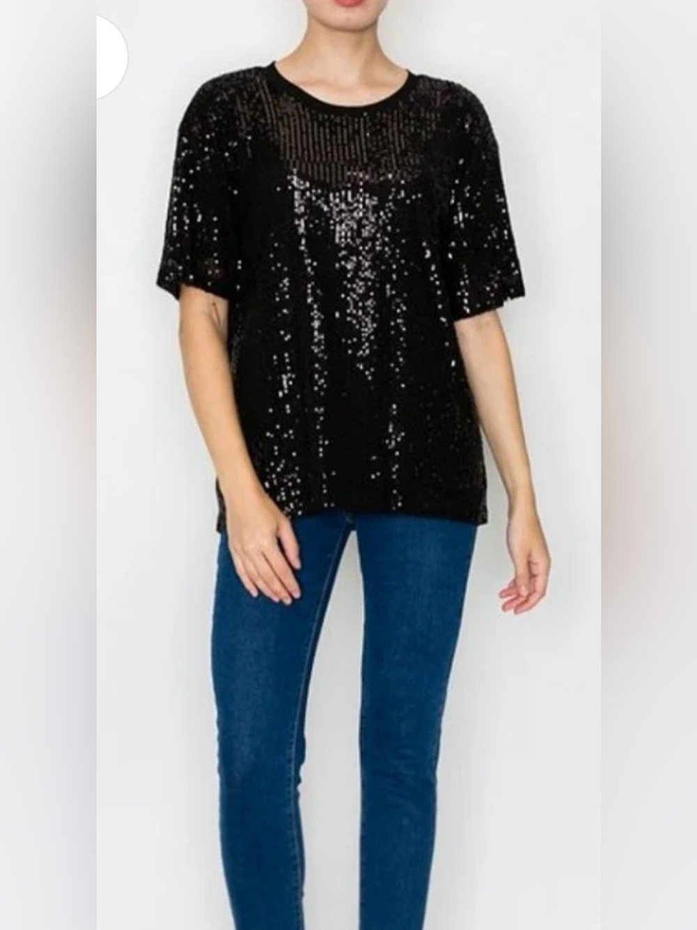 NWT Origami Black All-Over Sequin Short Sleeve Top -